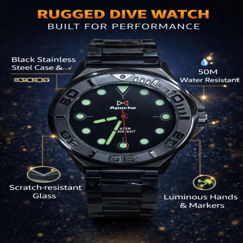 Apache Branded Black Analog Watch Robust Stainless Steel Watch For Men | Products | B Bazar | A Big Online Market Place and Reseller Platform in Bangladesh