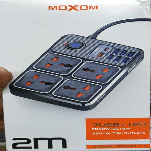 MOXOM MX-ST17 Power Strip 4 Socket 7 USB + 1Type-C 20W 2m Black | Products | B Bazar | A Big Online Market Place and Reseller Platform in Bangladesh