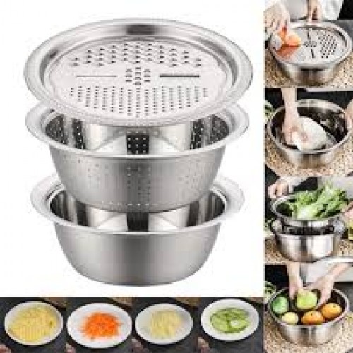 3 In 1 Stainless Steel Drain Basket Vegetable Cutter For Kitchen | Products | B Bazar | A Big Online Market Place and Reseller Platform in Bangladesh