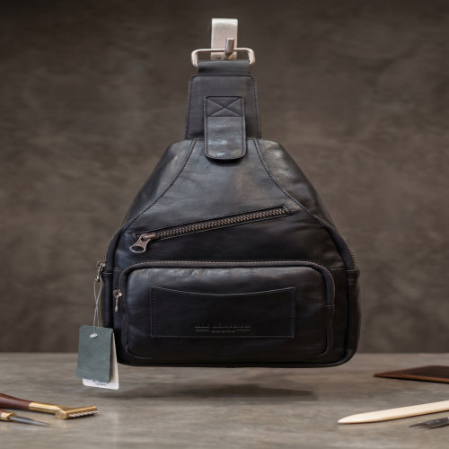 Men's Premium Black Leather Sling Bag | Casual Crossbody Chest Pack | Products | B Bazar | A Big Online Market Place and Reseller Platform in Bangladesh