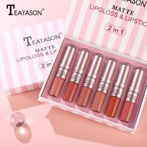 6 Colours Matte Lipstick Set Mirror Water Shiny Lipstick Matte Liquid Lip Gloss 2 in 1